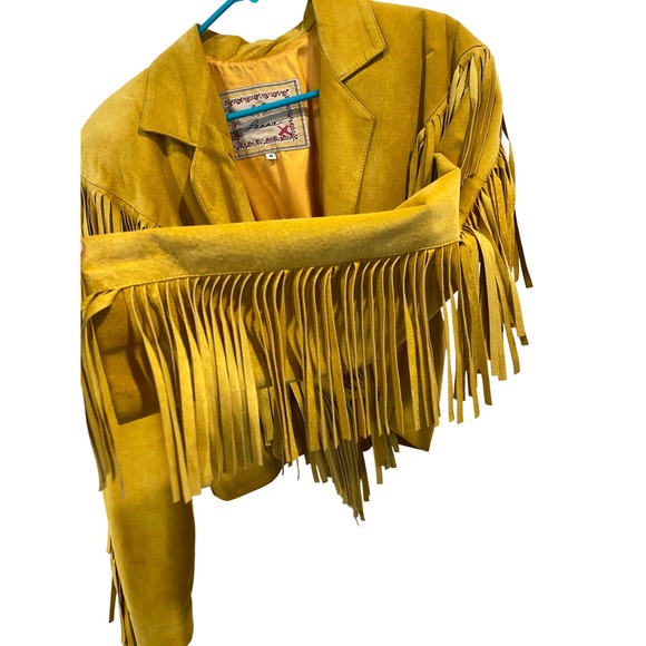 Lanna New York Suede Fringe Jacket Western Boho Style Mustard Yellow Size M - Picture 2 of 6